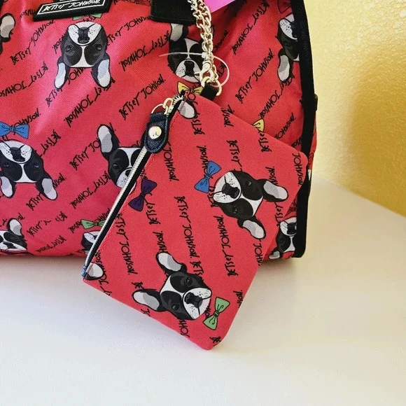 Betsey Johnson French Bulldog Weekender Duffel Travel Zip Carry-on Nylon Bag - Picture 5 of 15